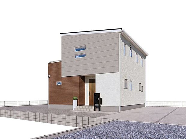 3号棟　外観イメージパース　端正な陰影が幾重にも折り重なるホワイトをベースにオークブラウンとグレーの貼り分けが優雅でやさしい表情になりました。