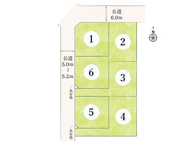 【 【全体区画図】】全6区画の分譲地です。
土地45坪以上のゆとりある広さで、駐車場やお庭もしっかりと確保できます♪