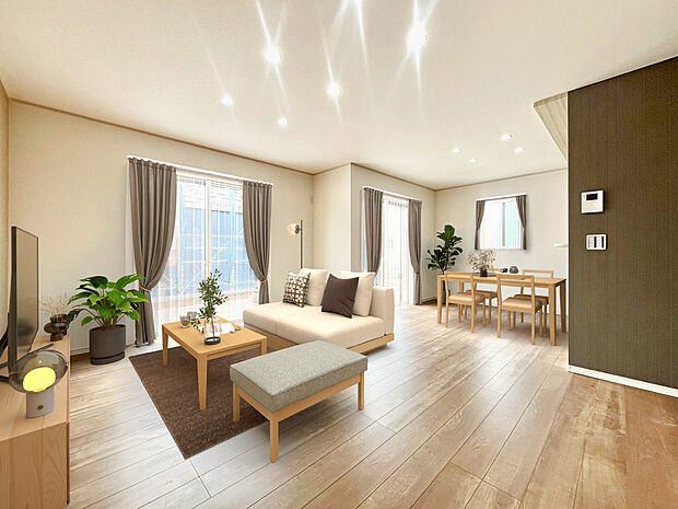 【【2号棟：リビング】】※この画像は実際の物件写真に家具をCG合成したイメージです。実際の配置とは異なります。