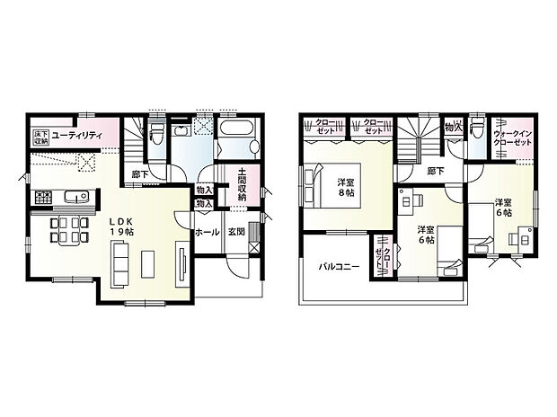 【3LDK】土間収納から直接洗面脱衣室までいけるので、部活や公園、お散歩後に泥だらけで家の中を通らず衛生的です!
キッチン裏の3帖のユーティリティは、パントリーとしても便利!電源付きで冷凍庫を置くこともできます!