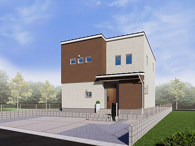 【【8号棟 外観イメージ】】親しみやすいブラウンとアイボリーの外観デザインとなっております。植栽等も映えるので、住んでからの楽しみがある家です!