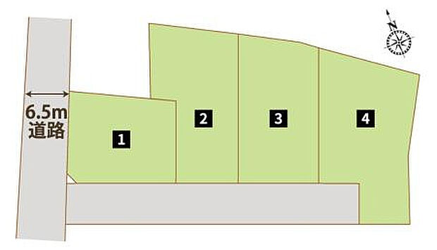 【【全体区画図】】全区画、敷地60坪以上の広い土地です！駐車3台以上可能で、来客時にも助かります！周辺環境が充実し、住みやすい環境です。