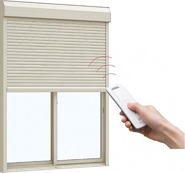 【【電動シャッター】】リモコンで自動で開け閉めができます。 窓を大雨や強風から防護し、防犯性も高めます。遮熱・遮光・防音効果もあります。