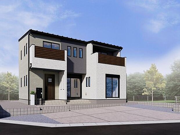 【【2号棟 外観パース】】外壁材は「セルフクリーニング機能」付き。空気中の水分子を取り込んで外壁表面に薄い水分子膜を作り、汚れを浮かせて雨で洗い落とします。(※完成イメージ画像)