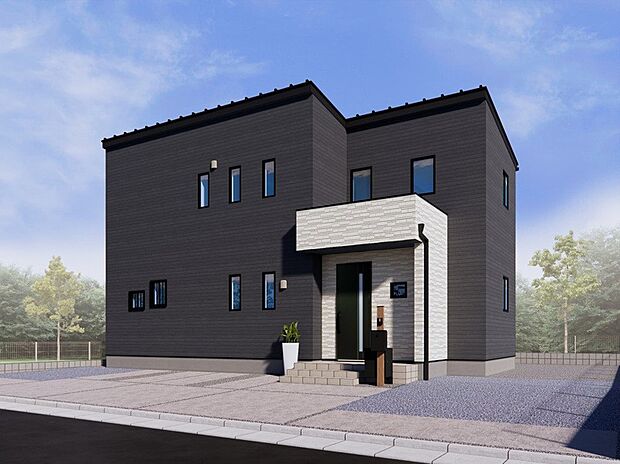 【【7号棟　建物外観イメージパース】】直線のラインで構成され、洗練された印象の外観です！
街の中で際立つ存在感を放ち、人の目を惹きつけるデザインに仕上がっています。