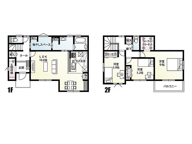 【3LDK】全居室南西向きで、太陽光がしっかりと入る明るいお家。
18.6帖のLDKは、家具を置いてもゆとりのある広さです!
土間収納やウォークインクローゼット、各所に物入など豊富な収納も魅力◎
物干しスペース完備で、雨の日や花粉の時期のお洗濯も安心ですね♪