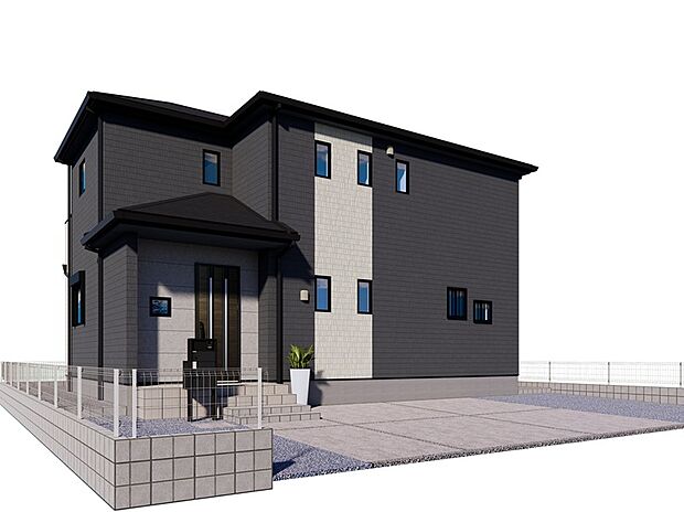 【【2号棟 完成イメージ】】落ち着いた色でまとめた、シンプルで長く住んでも飽きのこない外観デザインとなっております。