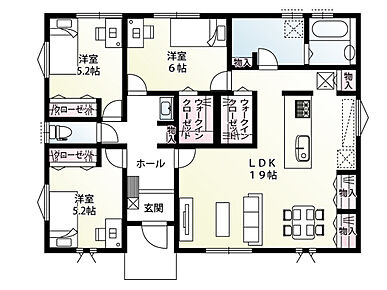3LDKの平屋住宅です！ウォークインクローゼット×2・パントリー・洗面室収納があり、収納充実の間取りです！ 