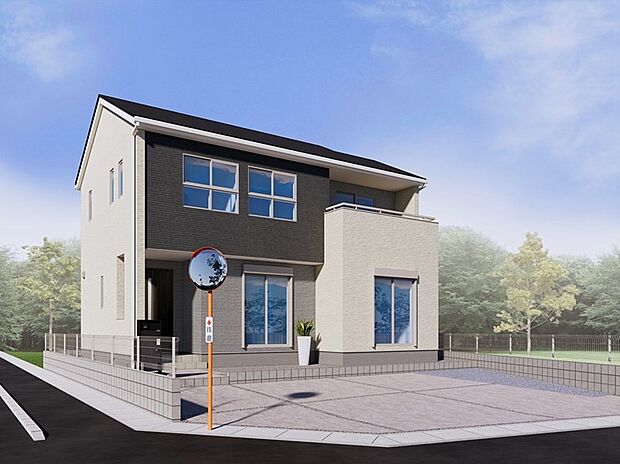 【【3号棟 外観完成イメージ】】ホワイトを基調とした外壁にグラファイトとグレーをアクセントとしたオシャレな外観。採光や通風にも配慮された快適な住まいです!