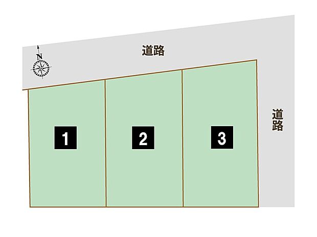 【【全体区画図】】閑静な住宅地に立地しながら、お買い物施設が徒歩圏内に揃う、充実した周辺環境。外構には外水栓付きで、洗車やガーデニングに活躍します。