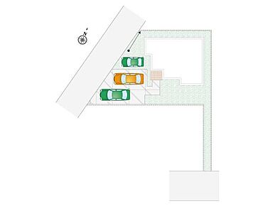 3台駐車可能。不在時の荷物の受け取りに便利な、宅配ボックス搭載門柱付き。 