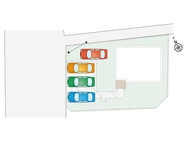 並列駐車4台可能+南庭付き！ご友人を招いてお庭でBBQやお子様用プールを出したりと夢が広がりますね。 