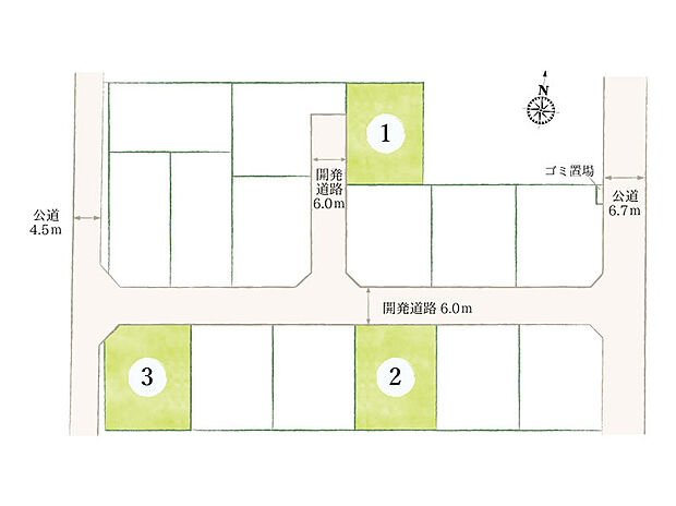 【【全体区画図】】閑静な住宅街に立地する大型分譲地です。近くには大きな公園もあり、自然を身近に感じられる落ち着いた住環境が魅力です!