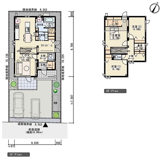 【3LDK＋書斎】※プラン図は図面を基に描いておりますので、実際と多少異なる場合があります。家具・小物・外構は価格に含まれます。洗濯機・冷蔵庫・車は価格に含まれません。
