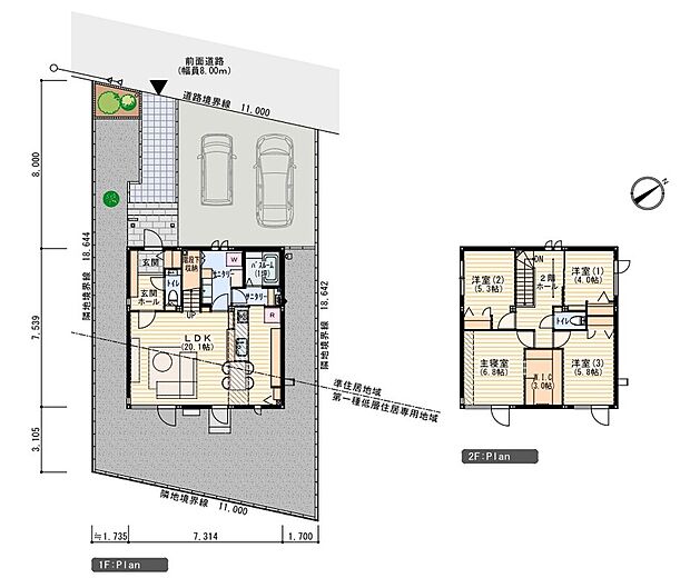 【4LDK】※プラン図は図面を基に描いておりますので、実際と多少異なる場合があります。家具・小物・外構は価格に含まれます。洗濯機・冷蔵庫・車は価格に含まれません。