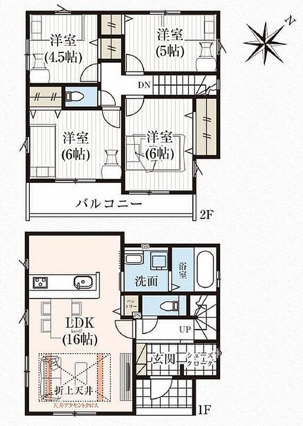 建物プラン例(１区画)4LDK、土地価格2330万円、土地面積113.1m2、建物価格1650万円、建物面積90.46m2