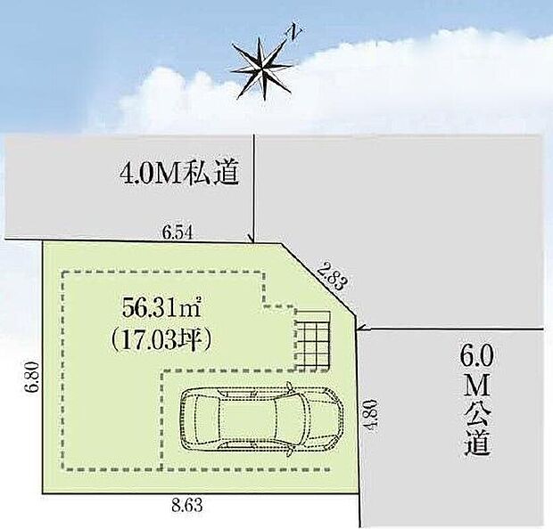 ☆全体区画図☆
ビルトイン車庫設置可。
角地のため、開放感がございます。