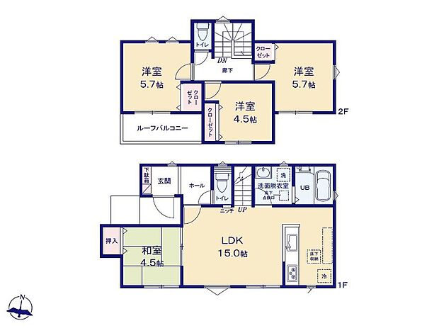 (１号棟)、価格4399万円、4LDK、土地面積107.77m2、建物面積85.7m2
