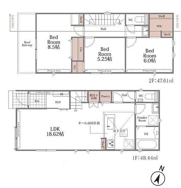 (２号棟)、価格7980万円、3LDK、土地面積109.41m2、建物面積96.05m2 