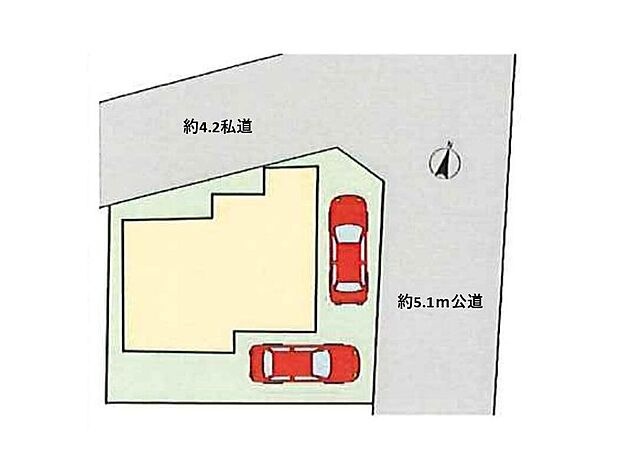 ☆全体区画図☆
カースペース2台分完備!
開放感あふれる角地に立地しております♪