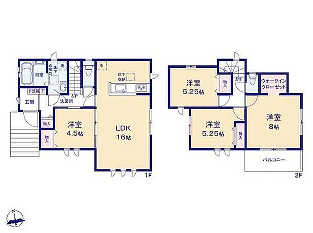 【4LDK】採光良好なリビングは、ご家族の憩いの空間。居心地の良い快適な安らぎの場所にもなりそうです。
収納力豊富なウォークインクローゼットを設置。洋服や小物類など、目的に応じてすっきり美しい収納を実現します。