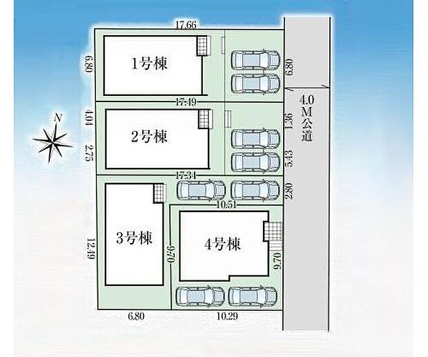 【☆全体区画図☆】お車2台分の駐車スペースをご用意いたしました!前面の道路は車の往来が少ない道となっておりますので、小さなお子様のいるご家庭も安心です♪