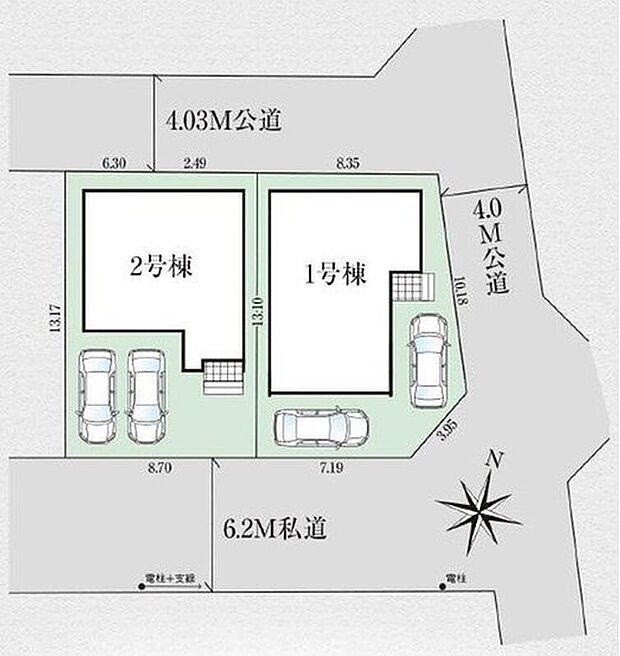 【全体区画図】カースペース2台可能です。
緑豊かでのびのびと子育てが出来る閑静な住宅地。