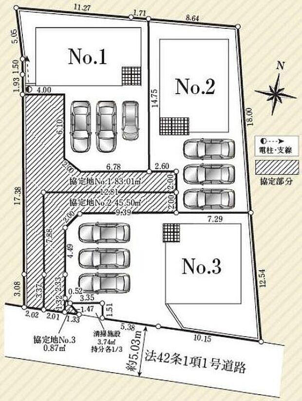 【全体区画図】カースペース3台可能です♪