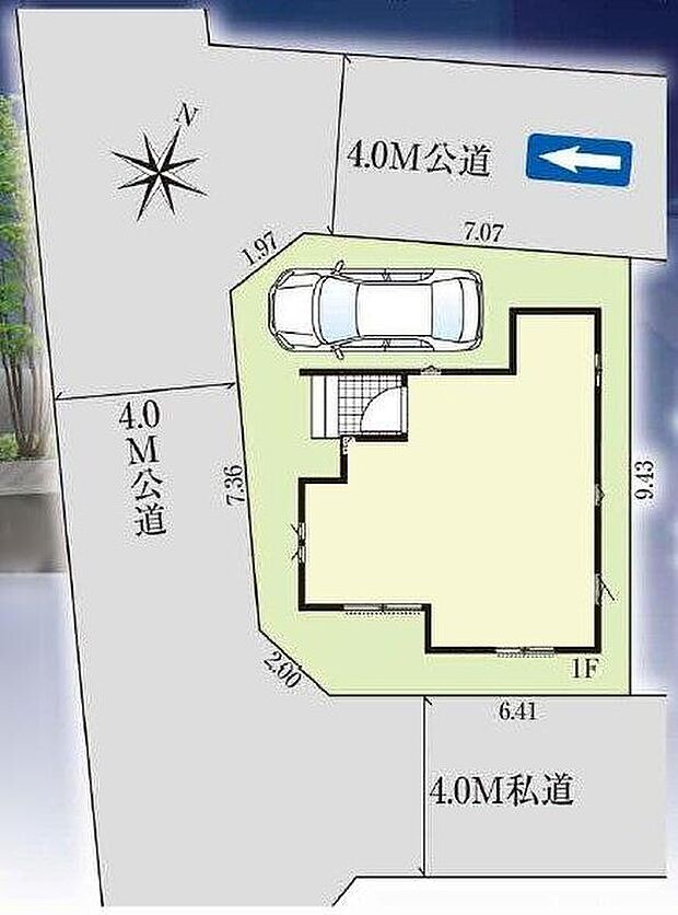 【☆全体区画図☆】カースペースございます。
3方道路に面しているため、採光・通風ともに良好です♪