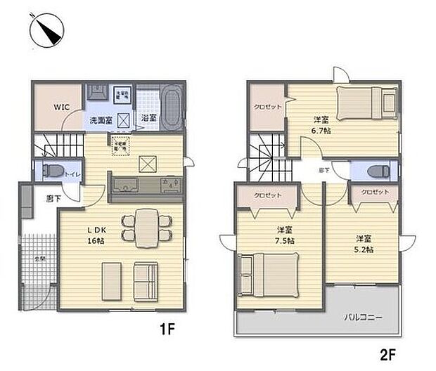 【3区画】建物プラン例(3区画)3LDK、土地価格2780万円、土地面積112.34m2、建物価格1700万円、建物面積89.84m2
【全室収納&WIC完備!お部屋がスッキリ片付きます♪水回りが集中しており、移動がスムーズです♪2部屋から行き来できるバルコニーはとても便利♪】