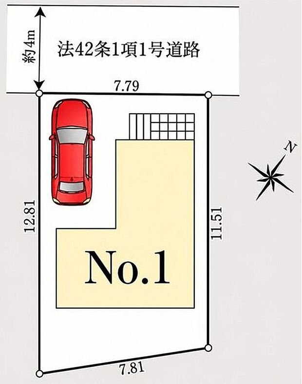 【全体区画図】一戸建ては都心部などの物件を除き、駐車スペース付きの物件が一般的。玄関と駐車スペースとの行き来もしやすく、天候が悪い日などに便利。