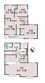 LDK広々17帖超☆3面採光でいつでも明るい印象です♪
対面式キッチン＆リビングイン階段採用！パントリーをご用意☆
全居室収納完備☆2部屋から出入り可能なバルコニー付き！ 
