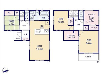 16帖LDK×洋室2室×和室×サービスルーム♪ウォークインクローゼットも完備で収納力バツグン☆南向きで陽当り良好です◎ 