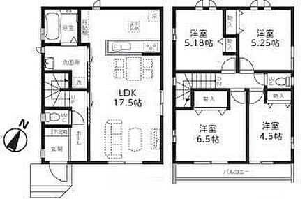 広々とした１７．５帖LDKは３面採光で明るく開放感があります♪対面式キッチンで家族のコミュニケーションを大切にした間取り☆全居室収納付きでお部屋をスッキリ保てます♪ 