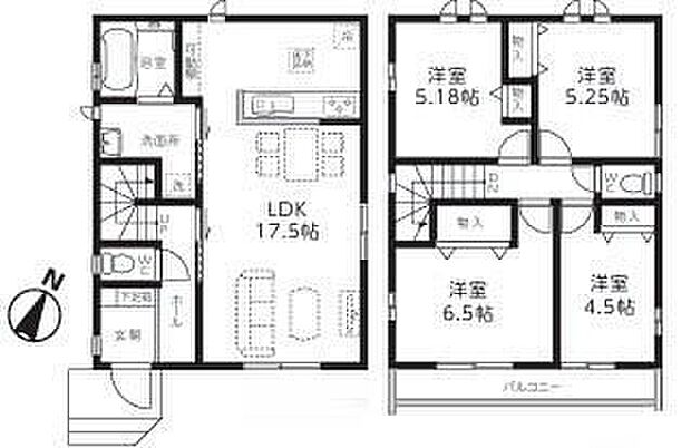 【4LDK】広々とした１７．５帖LDKは３面採光で明るく開放感があります♪対面式キッチンで家族のコミュニケーションを大切にした間取り☆全居室収納付きでお部屋をスッキリ保てます♪