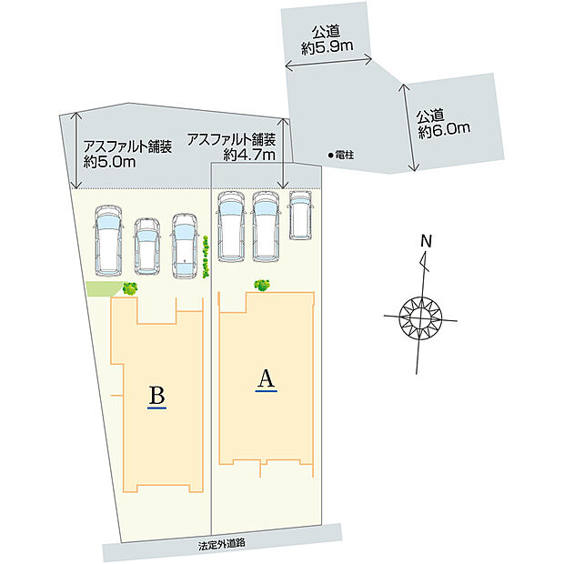 土地面積は58坪以上のゆとり。全2棟・オール電化の新築戸建て。駐車並列3台可能で素敵なマイカーライフを送れます。来客時にもスマートなご案内が可能です。