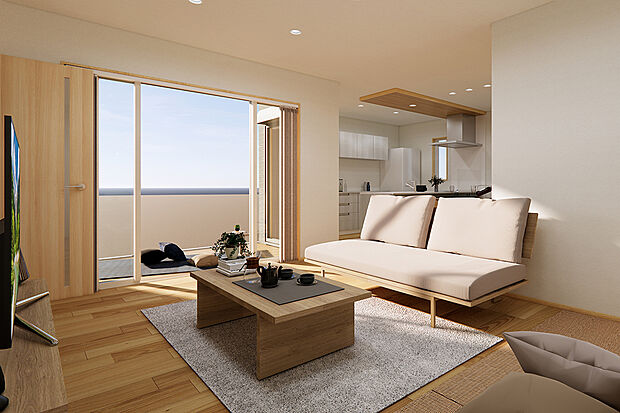 リビングからは中庭を見渡せ、開放感もばっちり。中庭ではガーデニングや水遊びなど、好きなことを楽しめます。/2号地完成予想パース