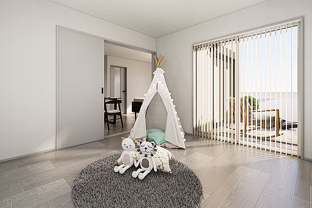 【フレキシブルルーム│家族それぞれの使い方が可能!】フレキシブルに使える居室。お子様の遊び場としても最適です♪/2号地完成予想パース