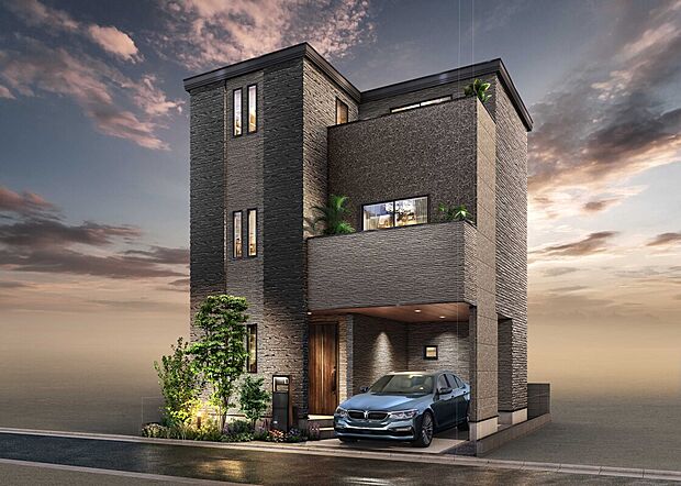 【外観完成予想CG】スタイリッシュな外観デザインと、気品を漂わせる上質な外壁が、壮厳なファザードを演出。