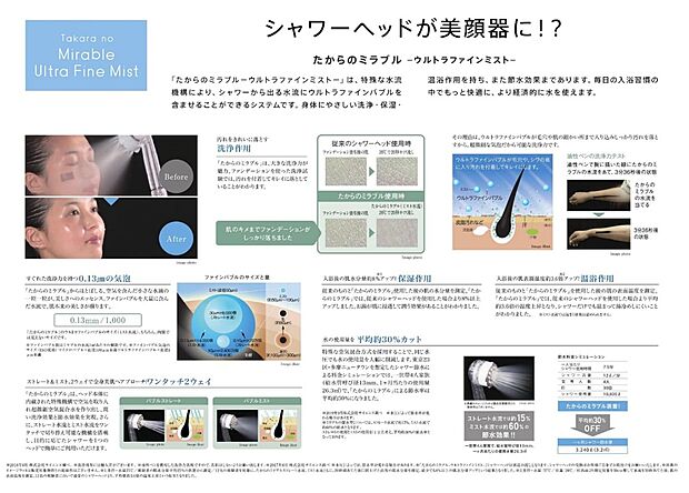 【【たからのミラブルシャワー】】特殊な水流機構により、シャワーから出る水流にウルトラファインバブルを含ませることができるシステムです。※Image Photo