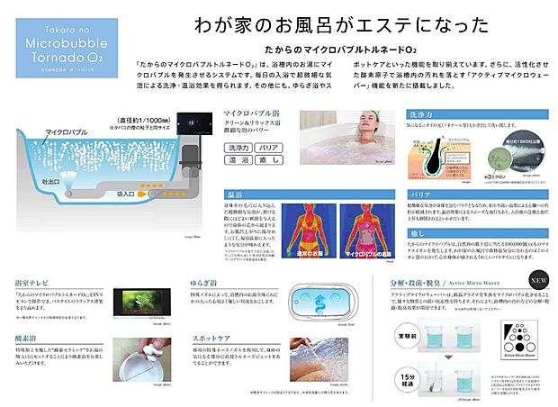 【【たからのミラバスビジョン】】浴槽内のお湯にマイクロバブルを発生させるシステムです。毎日の入浴で超微細な気泡による洗浄・温浴効果を得られます。※イメージ画像