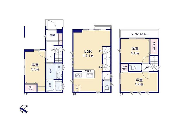 (1号棟)、価格3280万円、3LDK、土地面積49.58m2、建物面積79.55m2