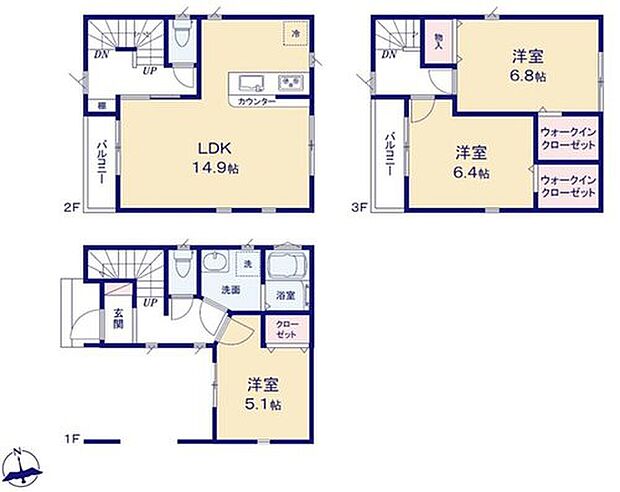 (1号棟)、価格5280万円、3LDK、土地面積53.56m2、建物面積98.12m2

