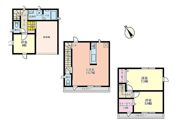 (1号棟)、価格3680万円、3LDK、土地面積49.58m2、建物面積89.02m2 