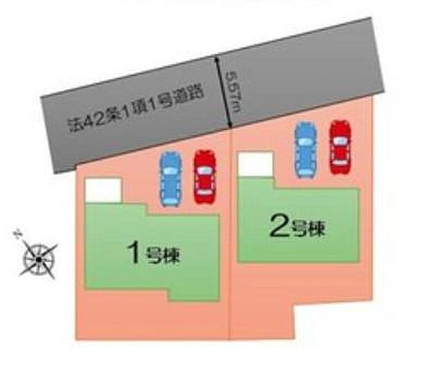 【全体区画図】南側にお庭が広がり、陽当たりも良好です♪
並列2台のカースペースで来客にも大変便利ですね!
ぜひ一度ご覧下さい!