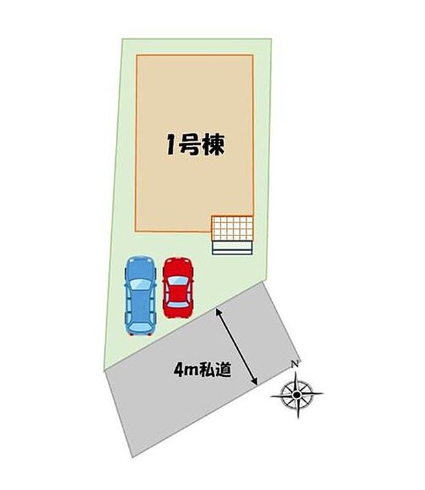 【全体区画図】カースペース２台（車種による）ございますので来客用の駐車スペースとしてもお使いいただけます。
近くには大型ショッピングモールもあるので、日々の買い物や休日の外食など生活を彩ります♪