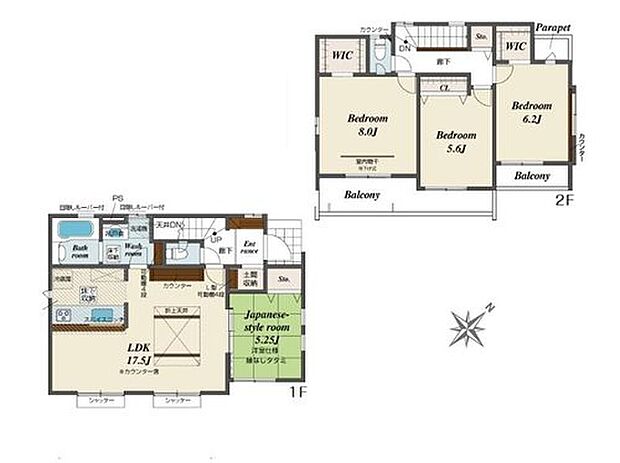 【4LDK】☆土間収納と２つのWICを完備☆
1階の土間収納は靴やアウトドア用品も汚れを気にせず収納できます♪
2階にはWICを2か所完備していますので季節の洋服など楽々沢山収納できますよ！