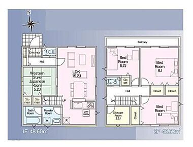 主寝室はゆとりの8帖♪大型ベッドを
置いても余裕です！2.5帖の納戸付きで
季節の家電や思い出の品などたっぷり
収納◎お子様の遊び場にぴったりの和室付き☆ 