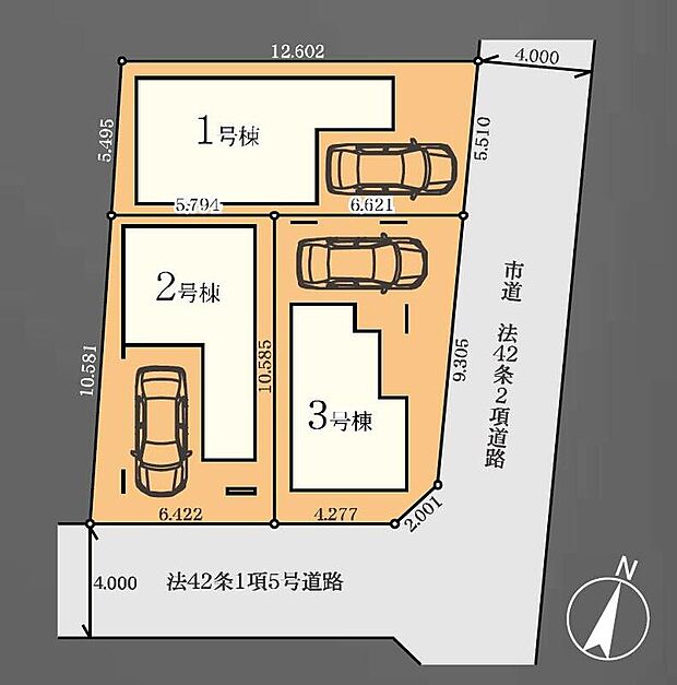 【≪区画図≫】カースペースは雨の日も安心のビルトインガレージ♪前面道路は車通りが少ないため、駐車の際にも慌てることがなく安心です。