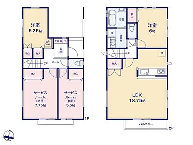 太陽光パネル設置☆
3面採光の明るいリビングは広々18.75帖♪
収納はもちろん、お部屋としても使用できる納戸が2部屋♪ 